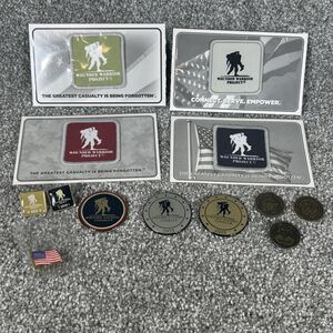 Lot 13 US Military Veteran Pinbacks Pins Patches Coins Wounded Warrior Marines
